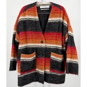IRO Beverly Stripe Wool Blend Oversized Blanket Coat Jacket Red Multi 36 Small